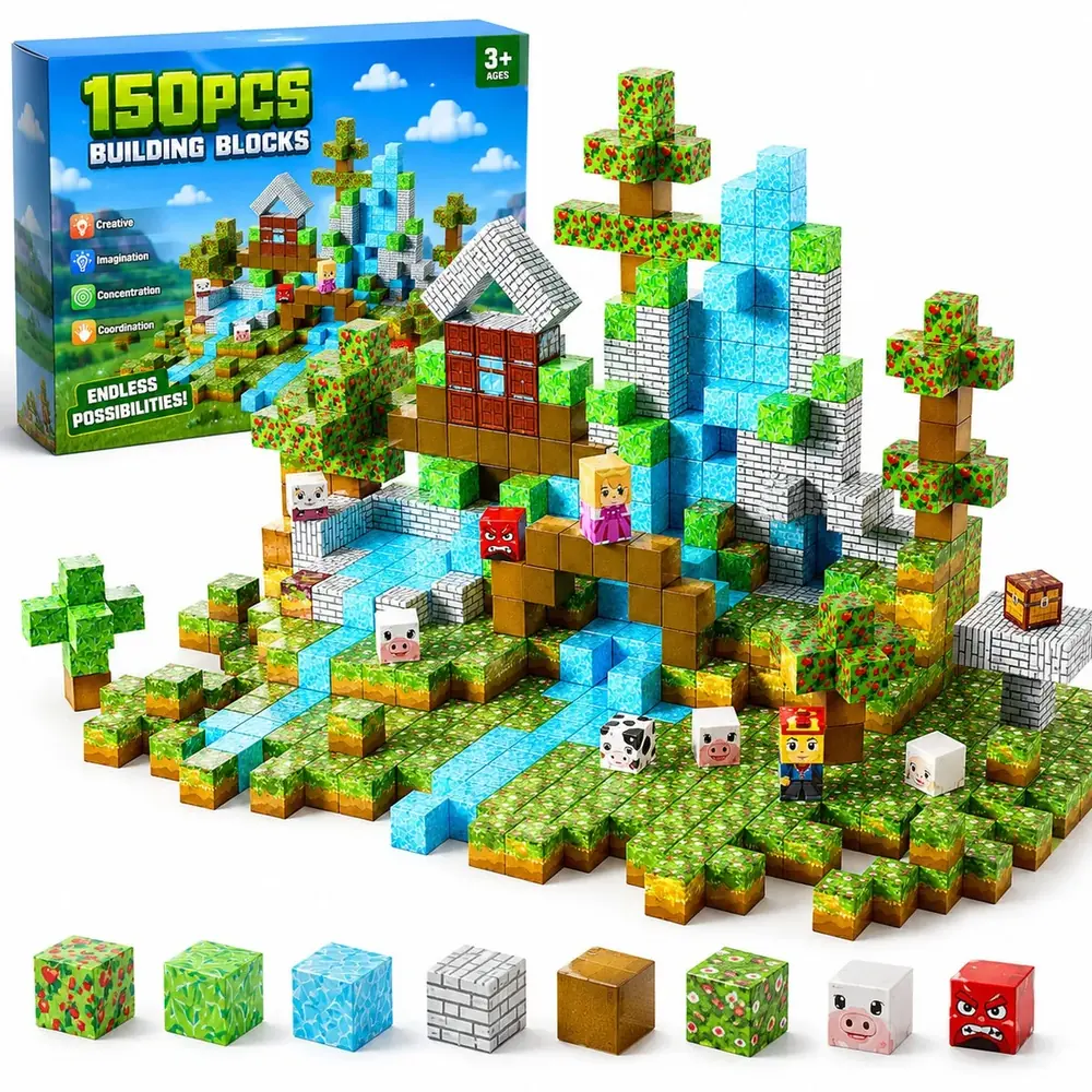 Magnetic World Adventure Set — 150 magnetic building blocks